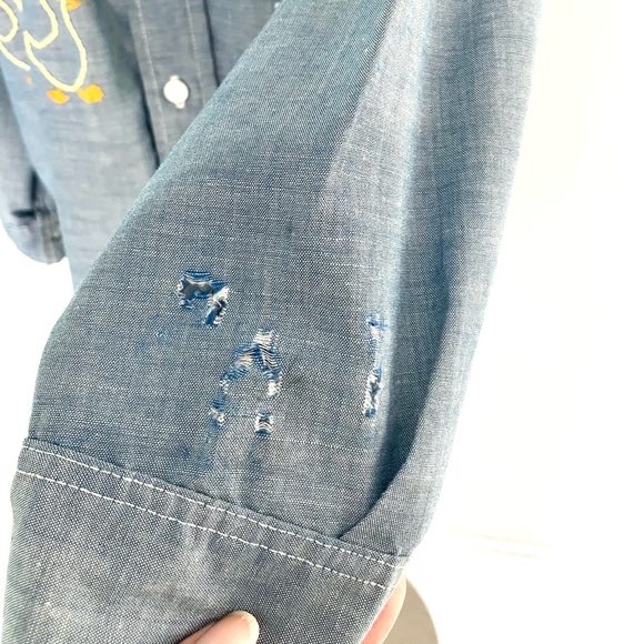 Vintage 70’s embroidered chambray button down novelty shirt top blouse workwear - Picture 11 of 11